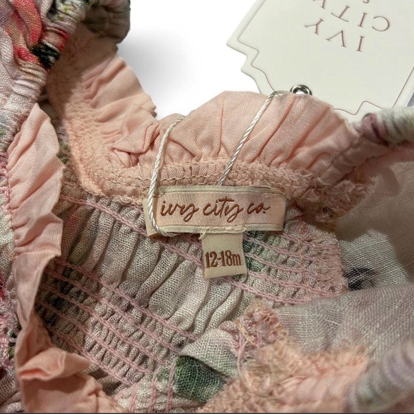 NWT Ivy City Co Mini Roselyn Pink Dress SIZE 12-18 mo Puff sleeve Cotton Linen - Picture 2 of 7
